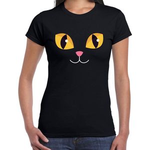 Kat / poes gezicht verkleed t-shirt zwart voor dames - Carnaval fun shirt / kleding / kostuum XL