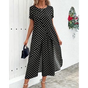 2 delige outfit dames plus siz blouse tuniek jurk met broek stippen gestipt maat 2XL eu 48