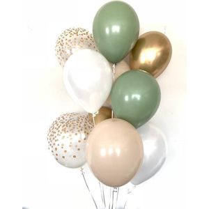 Huwelijk / Bruiloft - Geboorte - Verjaardag ballonnen | Groen - Beige - Goud - Off-White / Wit - Transparant - Polkadot Dots | Baby Shower - Kraamfeest - Fotoshoot - Wedding - Birthday - Party - Feest - Huwelijk | Decoratie | DH collection