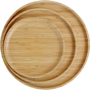 100% bamboe borden, ronde houten borden, bamboeplaten, bamboedecoratie, platte borden, bamboe servies, serviesset, houten bordenset, herbruikbare borden, 3-delige set (1 x 20 cm, 1 x 25 cm, 1 x
