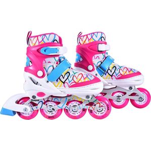Move verstelbare inline skates Love maat 30-33 (small) - Skeelers voor kinderen - Roze met hartjes design - ABEC 7 wielen