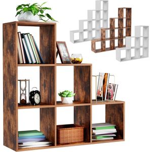 GoodVibes - Stevige Bruine Vakkenkast met 6 Compartimenten - Maat L - voor Woonkamer - Vrijstaand - Gemaakt van MDF - Kamerscherm / Room Divider - Boekenkast - Vintage