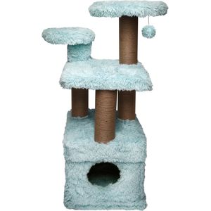Topmast Krabpaal Fluffy Isola - Lichtblauw - 52 x 67 x 100 cm - Made in EU - Krabpaal voor Katten - Met Kattenhuis - Sterk Sisal Touw