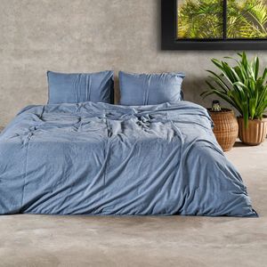 Charm & Co Stone washed - Dekbedovertrek - 100% Zacht Katoen - Eenpersoons - 140 x 200/220 - Blauw