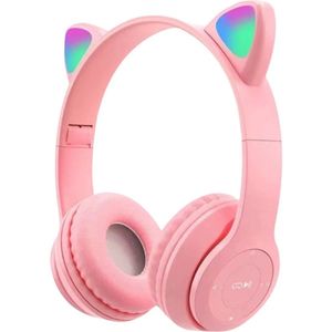 Collox Koptelefoon met kattenoortjes - Voor kinderen - Kleurrijk - Met bluetooth - Draadloos - Microfoon - LED verlichting - Ontvangstafstand 10 M - Roze