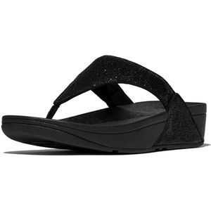 FitFlop - Lulu Crinkled-Shimmer Toe-Post Sandals - Metallic Black - Slipper