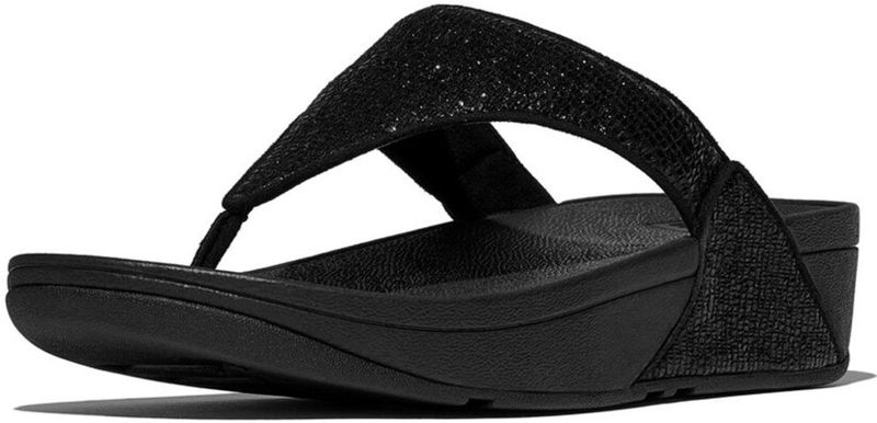 FitFlop - Lulu Crinkled-Shimmer Toe-Post Sandals - Metallic Black - Slipper