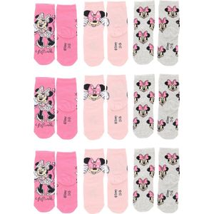 Minnie Mouse Sokken - Maat 23/26 - 9 Paar - 3 x 3-Pack - Roze/Grijs - Meisjes