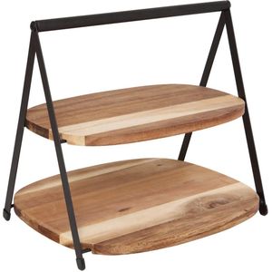 5Five - Etagere - Bruin - 2 Laags - Acacia Hout en Metaal - D27 x H25 cm