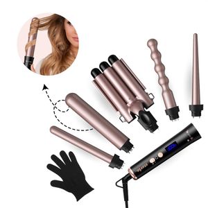 Premium 5-in-1 Krul & Wafeltang - Voor Prachtige Beach Waves, Grove Krullen en Gladde Stijl - Krultang Set Inclusief 5 Opzetstukken