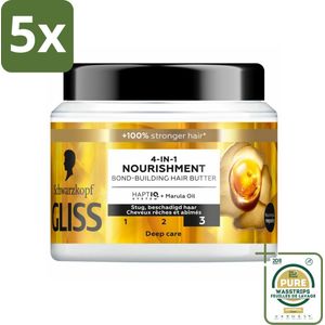 5 x Gliss - Haarmasker - 4in-1 Hair Butter - Voor Intensieve Herstelverzorging - 400 ml - Grootverpakking - Haarmasker - Haarherstel - Droog Haar - Beschadigd Haar - Haarverzorging