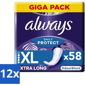 12 x Always - Inlegkruisjes - Long - Plus - 58 Inlegkruisjes - Inlegkruisjes - Always - Incontinentie - Bescherming - Geurcontrole