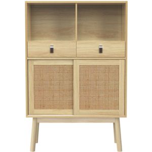 Dressoir 80x39,5x120 cm, deuren met echt rotan vlechtwerk, twee lades, twee deuren en twee open vakken