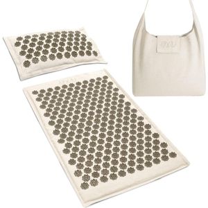 Kokosnoot en linnen acupressuurmat en kussenset - rug en hoofd acupressuurmat met draagtas - stress en spanningsverlichting acupunctuurmat