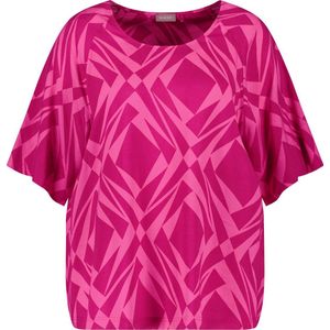 SAMOON Dames Casual blouse met halflange mouwen en grafische print Cranberry gemustert-56