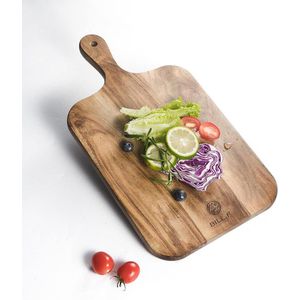 Acacia houten snijplank met handvat, hout, charcuterie board, paddle cheese board, serving boards voor keukenvlees, pizza, kaas, brood, groenten en vruchten, 41 x 22 x 1,8 cm