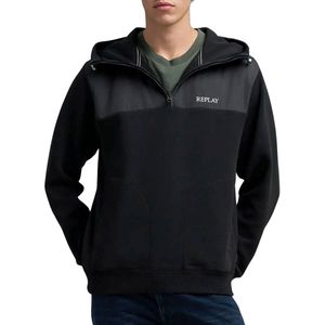 Replay - Half-Zip Hoodie - Zwart - Regular Fit