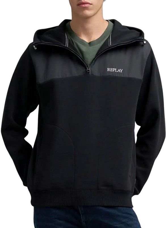 Replay - Half-Zip Hoodie - Zwart - Regular Fit