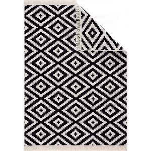Tapijtloper - Kleed voor woonkamer, slaapkamer, keuken, kinderkamer, badkamer - Boho Kelim kleden - loper gang kleed wit-zwart, maat: 80 x 150 cm