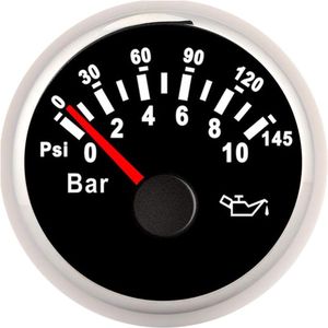 Oil Pressure Gauge 24V 12V - 2in 0-10Bar Oil Pressure Meter 145psi LED Backlight Dial Instrument voor Auto Motorboot Vrachtwagen 12V/24V (Zwart Dial Zilver Frame)