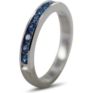 Silventi 9SIL-22103 Zilveren Ring met Zirkonia - Dames - 9 Zirkonia Steentjes - 3 mm - Blauw - Maat 56 - 3,5 mm Breed - Rhodium - Zilver