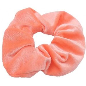 Scrunchie Velvet Neon Salmon Pink - haarwokkel - Haarelastiek - Haaraccessoire (1 stuk)
