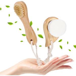 Zeynomax - Droge borstel voor gezicht en lichaam - 2 stuks - Natuurlijke haren - Exfoliator - Lichaamsborstel voor zachte en droge massage - Lymfedrainage - Cellulitis verwijderen