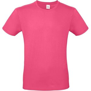 Set van 2x stuks fuchsia roze basic t-shirt met ronde hals voor heren - katoen - 145 grams - shirts / kleding, maat: 2XL (56)