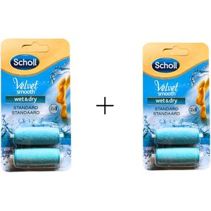 Scholl - Velvet Smooth Wet & Dry - Vervangingsrollen - Blauw - Standaard - Voordeelset 4 stuks
