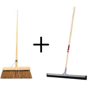 Synx Tools Coco binnenbezem 30cm + Vloertrekker 35cm met Steel 120cm - Zaalveger – Vloerreiniger – Moppen - Zachte bezem kokos Met steel 150cm