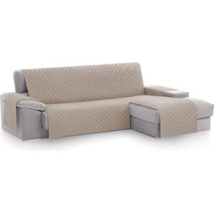 Chaise Longue bankovertrek, bescherming voor rechtsarm gewatteerde banken - bankhoes L-vorm - grootte -240 cm. Kleur beige (vooraanzicht)