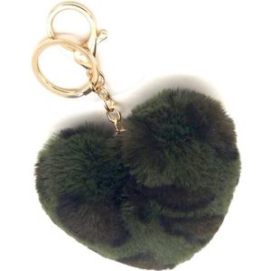 Dielay - Sleutelhanger Fluffy Hart - Panter - 9x10 cm - Groen