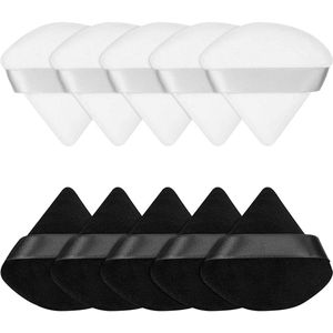 Powder Puff - Powder Puff Triangle - Zacht en Herbruikbaar voor Gezichts- en Lichaamsmake-up - 10 Stuks - Voor Alle Huidtypen + Wit/Zwart