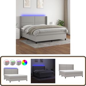 vidaXL Boxspring met LED lichtgrijs 160x200 cm Boxspring - Led Bed - Pocketed Spring Mattress - Grijs Bed - Tweepersoonsbed