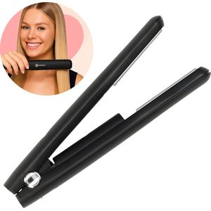 Mini Stijltang Draadloos - Keramische - USB-C Oplaadbaar - Kort Haar / Lang Haar - Vakantie - Hair Straightener - Smalle / Kleine Steiltang - Reis Stijltang - Travel - Zwart - Peach Beauty
