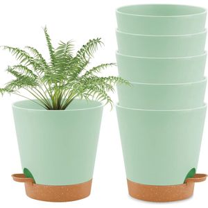 Zelfbewaterende plantenpot set van 6 met gietsysteem - ronde plantenpot voor binnen- en balkontuinplanten - sappige cactus - 165 cm groen