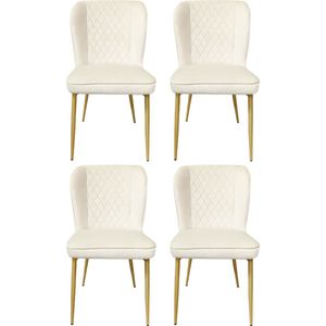 Merax Eetkamerstoelen Set van 4 – Beige Velvet Stoelen met Rugleuning – Luxe Design met Metalen Onderstel – Voor Eetkamer, Woonkamer & Home Office