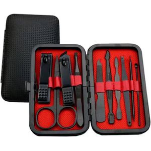 CHPN - Manicure Set - Pedicuresetje - Nagelset - Reisetui - Nagelknip set - Nagelschaar - Nagelschaar - Rood/Zwart - Pedicure setje - 10-delig