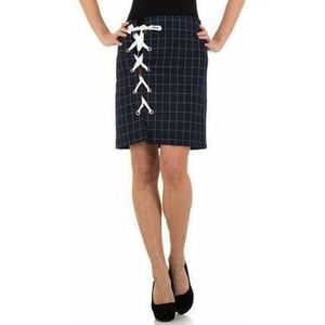 JCL geruite kokerrok marineblauw veters M