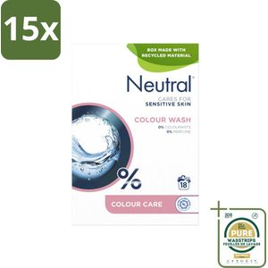 15 x Neutral Waspoeder Kleur 18 Wasbeurten 1,187 kg - Grootverpakking - Gevoelige Huid - Waspoeder - Parfumvrij - Gekleurde Was - 0% Parfum