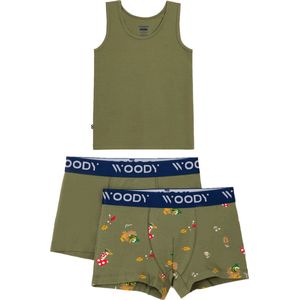 Woody ondergoed set jongens - eend – groen - 1 hemdje en 2 boxers - maat 128