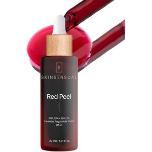 Skin Sensual - Rood Peeling Serum - AHA 10% - BHA 2% - Huidvernieuwing, Porenverfijning, Anti- Acne, Egaliserende Effect, Bevat Lavendel Angustifolia Water, Hyaluronzuur, Salicylzuur, Glycerine, Vitamine C, Voor Alle Huidtypes - 30 ml