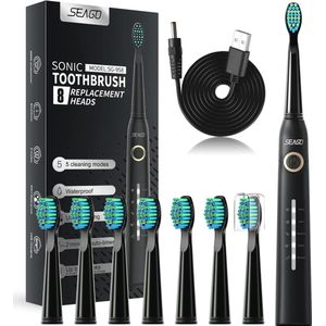 Elektrische tandenborstel voor volwassenen met 5 poetsmodi en 8 koppen - USB oplaadbaar - Zwart