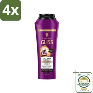 Gliss Shampoo Full Hair Wonder - 250 ml - Voordeelverpakking - 4 stuks - Biotine shampoo - Peptiden voor haar