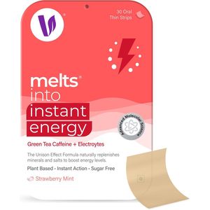 VegaMelts Directe Energie Strips - Natuurlijke Cafeïne 50mg uit Groene Thee - B12 B6 en B5 Complex - Energie Ondersteuning - Sublinguale Smeltstrips - 30 Smeltstrips