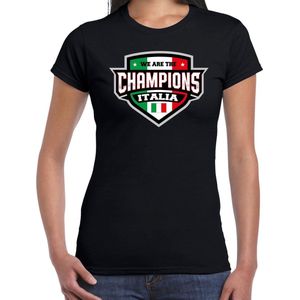 We are the champions Italia t-shirt met schild embleem in de kleuren van de Italiaanse vlag - zwart - dames - Italie supporter / Italiaans elftal fan shirt / EK / WK / kleding S