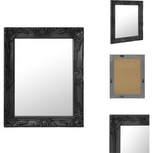 vidaXL Wandspiegel Barok Zwart - 50 x 60 cm - Met montagehaken - Spiegel