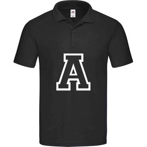 Fruit Of The Loom Polo Fruit College opdruk letter A WIT Pique polo zwart 100% katoen
