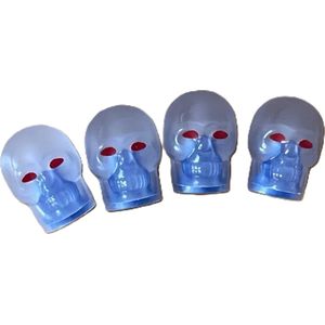 Ventieldopjes - ventieldoppen - doodskoppen - schedels - glow in the dark - blauw - 4 stuks