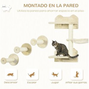 Gran Vida® - Katten Wandmeubel - Inclusief Hangmat - 3 Verdiepingen - Beige - Max. 5 kg